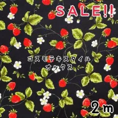★SALE★オックス ストロベリー リーフ プリントcol.ブラック2m