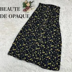 【ボーテドオペーク】ロングフレアスカート　ネイビー　花柄　黄色　S フラワー