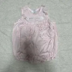 美品　女の子　ベビー　80cm 夏服　ロンパース　ピンク　フリル　花　ビーズ