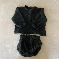ブラック クレープ生地 トップスとショートパンツ セット