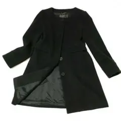 【極美品✨】アンタイトル ロングコート ノーカラー ウール100% ブラック2