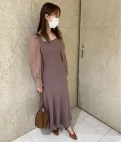フレイアイディーオーガンスリーブスクエアニットワンピース