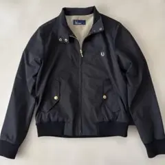 【極美品】フレッドペリー　ハリントンジャケットM 黒　プリーツ　千鳥格子　金金具