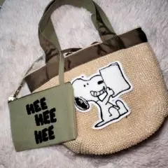 美品✨️スヌーピー×カシュカシュ 刺繍 トートバッグ カーキ コラボ