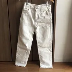 ZARA ホワイト 長ズボン サイズ10 140 ダメージデニム