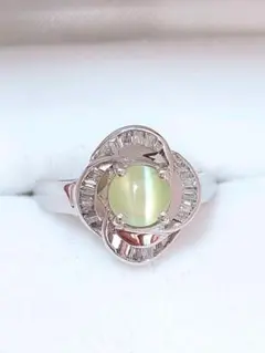 日本製 未使用品 pt900 クリソベリルキャッツアイ ダイヤモンド リング