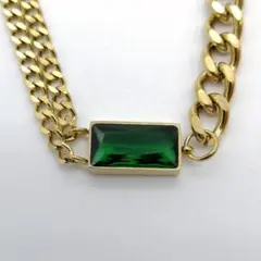 新品!喜平 ゴールド ネックレス エメラルド 18K GP グリーン 18金