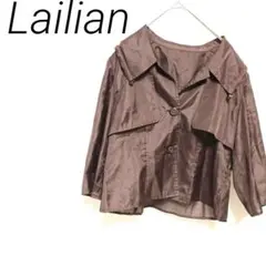 Lailianブラウン ショートジャケット　Ｍ 光沢感　カジュアル　広い袖口
