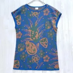 ブランシュ　ノースリーブ総柄ニット　美品　青