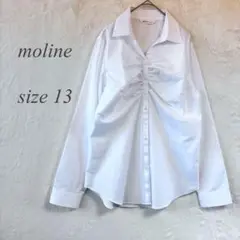 moline 長袖シャツ サイズ13 白 ストライプ柄 ビジネス 通勤 724