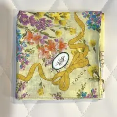 新品　TOCCA　ハンカチ　花　リボン　日本製　綿　大判　ロゴ　イエロー