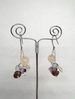 《P61》天然石 ハンドメイド ピアス ローズクォーツ アクア ストロベリー