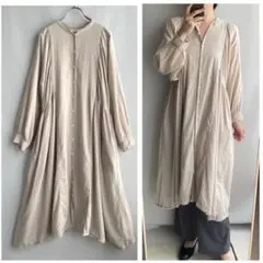 美品✨サンバレー 綿100% 製品染め　ロングシャツワンピース サンドベージュ
