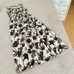 避暑地♥︎ボナジョルナータ♥︎ノースリーブロングワンピース【F】茶白ヤシの木総柄ゴム