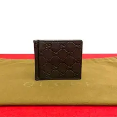 極 美品 レア グッチ シマ レザー マネークリップ 札入れ カード入れ