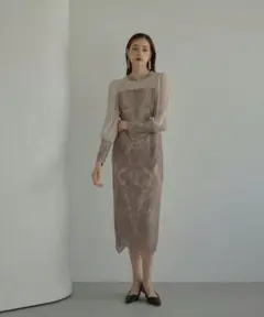 極美品 ANDRESD ダマスクギャザードレス 結婚式 アンドレスド