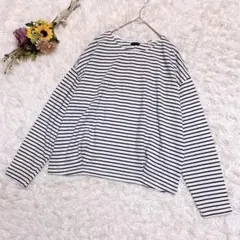 OZOC オゾック　背中リボン　長袖Tシャツ　カットソー　ストライプ　紺　白　M