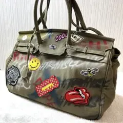 HyperCoture バッグ　2way ワッペン　ペイント　カーキ　大容量