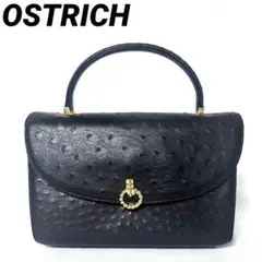 【美品】OSTRICH オーストリッチ レザー ブラック ハンドバッグ
