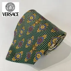 ネクタイ ブランド ヴェルサーチェ 緑 メドゥーサ柄 ボーダー/VERSACE