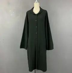 未使用 日本製 群言堂 登美 未容柳 長袖 シャツワンピース 綿/麻 深緑 F