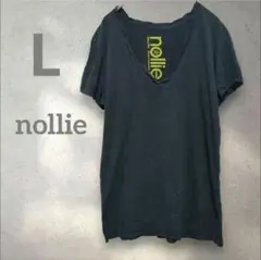nollie レディースVネック Tシャツ L　半袖インナーシャツ　ブラック黒