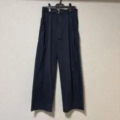 COS ネイビー ワイドパンツ ウエストベルト付き