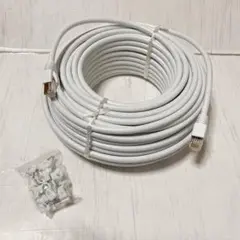 30M CAT6 白色 屋外 高耐久LANケーブル PE PoE 専用ピン付