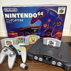 【動作確認済み】 ニンテンドー64 本体コントローラー、ソフト4本 化粧箱付き