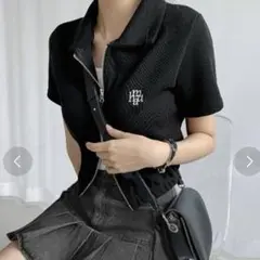 muahmuah スリムフィット ニットジップアップ ハーフ カーディガン
