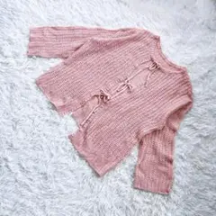 【アプレジュールクレア】 編み込みカーディガン 長袖 LL 大きいサイズ ピンク