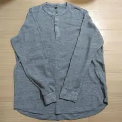 グレー ヘンリーネック 長袖カットソー XL