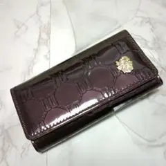 美品　ダックス　DAKS　エナメル型押し　レザー　キーケース　5連　パープル