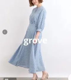 新品タグ付き☆grove モノグラム柄 ワンピース 通勤OK S 上品　好印象