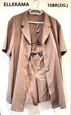 ブラウン半袖ジャケット・ショートパンツセットアップ15BR(2XL)