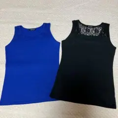 レースタンクトップ2枚セット(黒)(青)