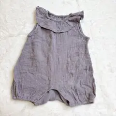 【美品】ナチュラルベーシックスタイルガーゼロンパース80パープルノースリーブ無地