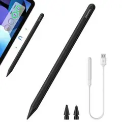iPad対応 タッチペン USB充電式 黒　スタイラスペン　ブラック　タブレット