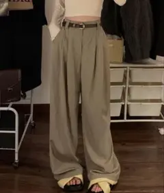 by muni:r バイムニール ハイウエストルーズフィットロングスラックス