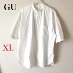 GU ノーカラー 半袖シャツ XL ホワイト