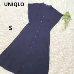 【美品】UNIQLO ユニクロ　ノースリーブシャツワンピース　レーヨンネイビーS