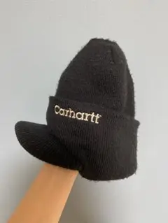 未使用　usa製 carhartt カーハート　ツバ付き　ニット帽 USA製 Carhartt カーハート ツバ付きニット帽 ブラック ロゴ