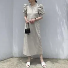 girlishベージュ パフスリーブ ワンピース　36