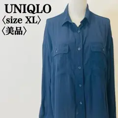 美品 ユニクロ シアーシャツ XL ネイビー 透け感 上品 春夏