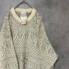 90S デッドストック 総柄ニット イタリア製 メンズ L コットン 古着 A3