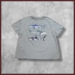 US古着 サメ プリント Tシャツ 半袖 グレー