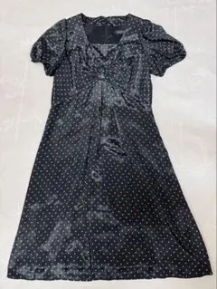 ランバンコレクション　ワンピース　サテン　黒　ドット　日本製