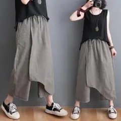 モード系　ストライプ　パンツ レイヤード　スラックス　カジュアル　グレー