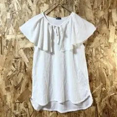 【ReLache】フリル付きブラウスMホワイト ノースリーブ トップス 小顔効果