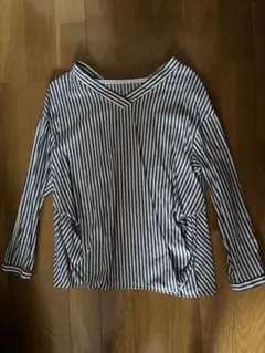 サマーセール　イネド　ストライプ　シャツ　長袖シャツ　ネイビー